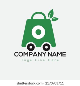 Eco Shopping Logo On Letter  Template. Eco Shopping On O Letter, Initial Eco Shopping Sign Concept, Cart, Shop logo icon