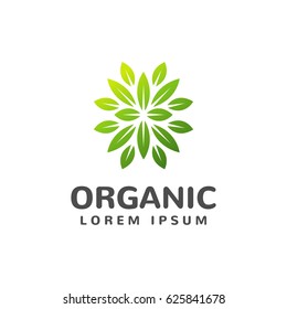 Eco sign with leaves concept vector. Ecology logo. Green logo. Eco logo. Ecology concept. Tree icon. Recycle logo. Natural and organic food icon. Eco friendly icon.