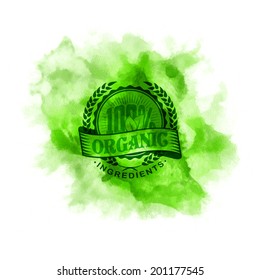eco signature label of healthy healthful natural fresh farm nourishment on the watercolor splatter tree fruit scenery cultivate farm natural aliment earth splatter ecological market ecosystem sprout p