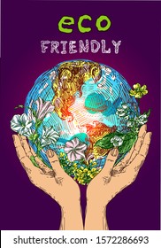 Concepto de ilustración vectorial de esbozo ecológico. Foto dibujada a mano. Ecológico. Planeta de amor.