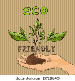 Eco sketch vector illustration concept. Hand drawn picture. Eco friendly. Love planet.