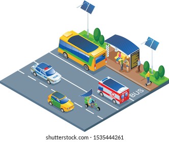 Eco smart city illustration isometric icons on isolated background