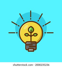Eco Smart Lightbulb Idea Vector Icon Illustration. Get Idea Icon Concept White Isolated. Flat Cartoon Style Suitable for Web Landing Page, Banner, Sticker, Background