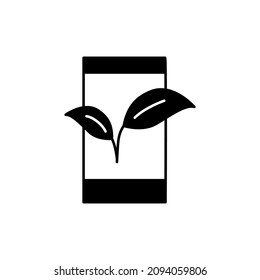 Eco smartphone Icon in black flat glyph, filled style isolated on white background