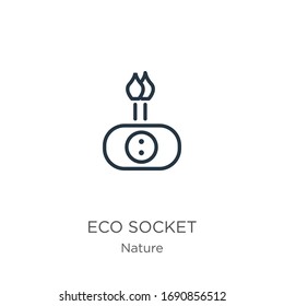 Eco socket icon. Thin linear eco socket outline icon isolated on white background from nature collection. Line vector sign, symbol for web and mobile