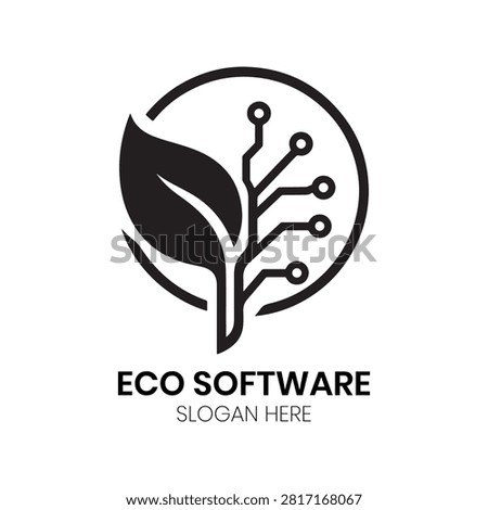 Eco Software logo presents a circular arrangement featuring natural leaves and technological circuit lines. This innovative, environmentally conscious design is highly effective for green software developers, sustainable IT companies, eco-friendly tech startups, or environmental monitoring agencies requiring a distinct, modern identity that emphasizes sustainable software solutions and green technology.