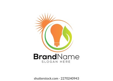 Eco solar energy bulb logo design template