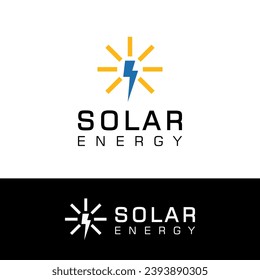 Eco Solar energy logo icon with circle sunlight and thunderbolt vector illustration