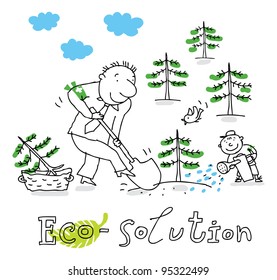 Eco solution; ecology and environment protection, vector drawing ; isolated on background.