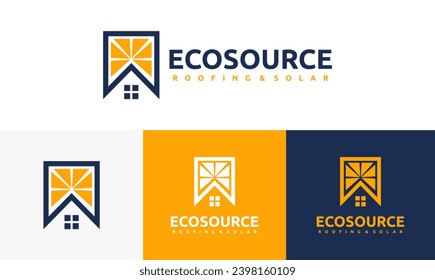 eco source logo illustration design. combination of roofing and solar symbol. simple logo environmentally friendly source 