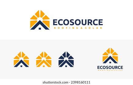 diseño de la ilustración del logotipo de origen ecológico. combinación de techos y símbolos solares. logotipo simple respetuoso con el medio ambiente 