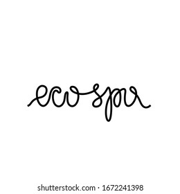 Eco spa, hand lettering, continuous line drawing, print for clothes, t-shirt, emblem or logo design, one single line on a white background, isolated vector illustration.