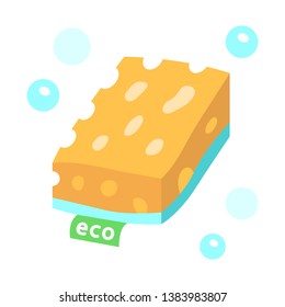 Eco sponge flat design long shadow color icon. Handmade zero waste swap. Organic, natural cleaning utensil. Reusable, recycle dishwashing kitchen sponge. Vector silhouette illustration