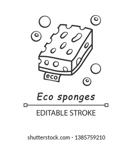 Eco sponges linear icon. Natural cleaning utensil. Eco friendly material. Reusable dishwashing kitchen sponge. Thin line illustration. Contour symbol. Vector isolated outline drawing. Editable stroke