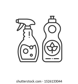 Eco Spray And Detergent Line Black Icon. Cleaning Products For Bathroom, Kitchen. Zero Waste Lifestyle. Eco Friendly. Organic Natural Cleaners. Chemicals Free. Editable Stroke.