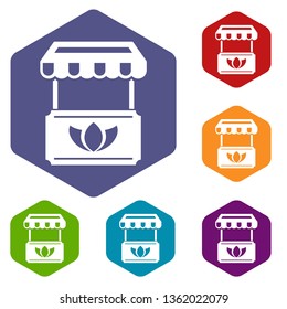 Eco stall icons vector colorful hexahedron set collection isolated on white