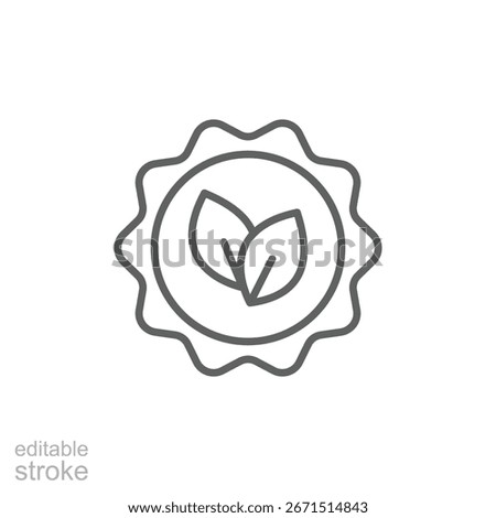 Eco stamp icon. Simple outline style. Eco friendly naturally, seal, label, round, nature, green, food, organic, plant, environment concept. Thin line symbol. Vector isolated design. Editable stroke