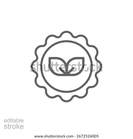 Eco stamp icon. Simple outline style. Eco friendly naturally, seal, label, round, nature, green, food, organic, plant, environment concept. Thin line symbol. Vector isolated design. Editable stroke