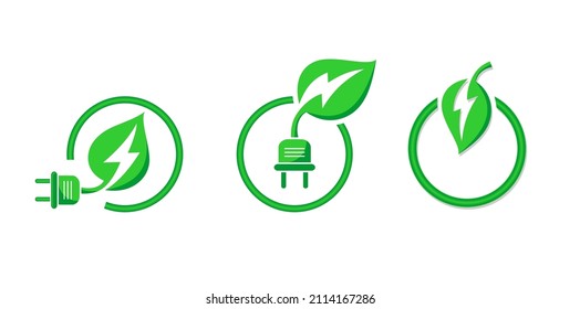 Eco Start Button Icons Set. Green Energy Transition. Preservation Of The Environment. Vector On Transparent Background