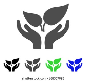 Eco Startup Care Hands flat vector icon. Colored eco startup care hands, gray, black, blue, green icon variants. Flat icon style for web design.