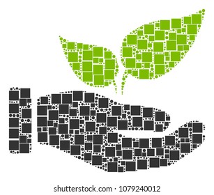 Eco Startup Hand composition icon of square figures and round items in different sizes. Vector objects are scattered into eco startup hand composition design concept.