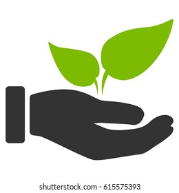 Eco Startup Hand vector icon. Flat bicolor eco green and gray symbol. Pictogram is isolated on a white background. Designed for web and software interfaces.