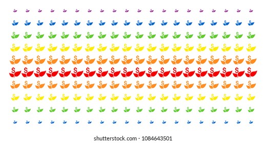 Eco Startup icon rainbow colored halftone pattern. Vector items arranged into halftone array with vertical rainbow colors gradient. Designed for backgrounds, covers,