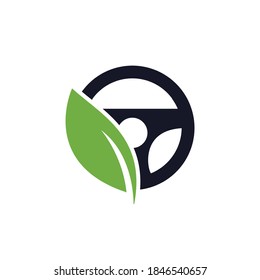 Eco steering wheel vector logo design. Steering wheel and eco symbol or icon.