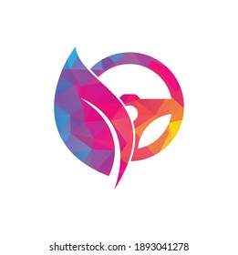 Eco steering wheel vector logo design. Steering wheel and eco symbol or icon.
