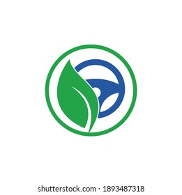 Eco steering wheel vector logo design. Steering wheel and eco symbol or icon.