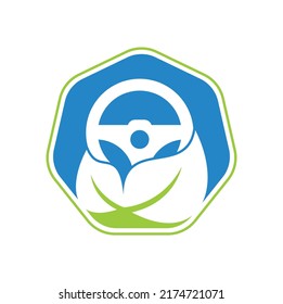 Eco steering wheel vector logo design. Steering wheel and eco symbol or icon.