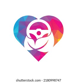 Eco steering wheel vector logo design. Steering wheel and heart shape symbol or icon.	