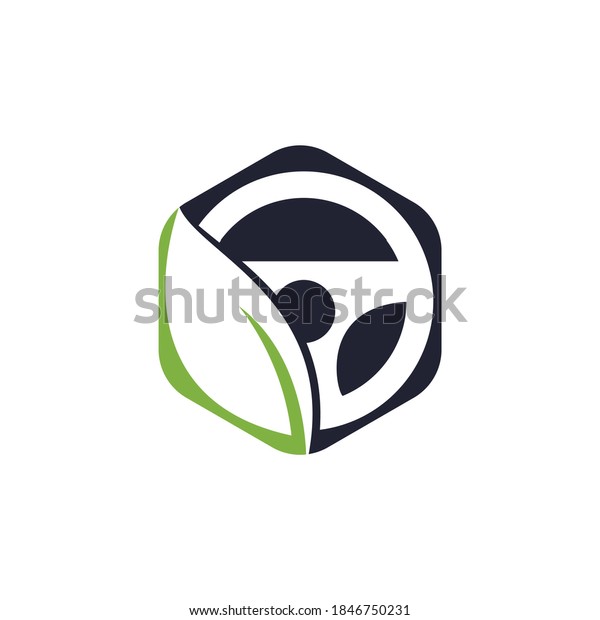 Eco steering wheel vector logo design. Steering\
wheel and eco symbol or\
icon.