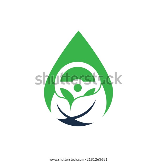 Eco steering wheel vector logo design.\
Steering wheel and drop shape symbol or\
icon.