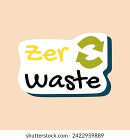 Eco sticker of colorful set. This sticker with a powerful message: Zero waste beautifully illustrated in a cartoon design against a pastel backdrop. Vector illustration.