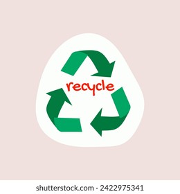 Eco sticker of colorful set. This delightful cartoon-style illustration showcase recycling icons against a soothing pastel backdrop. Vector illustration.