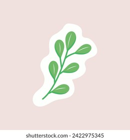 Eco sticker of colorful set. This delightful illustration blend captivating cartoon elements with a soft pastel background to showcase a flourishing plant. Vector illustration.