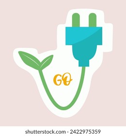 Eco sticker of colorful set. This charming image combines an exciting cartoon design with a pastel background to convey an eco-friendly message about using less electricity. Vector illustration.