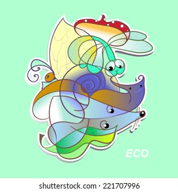 eco sticker over a green background
