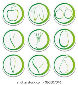 Eco stickers of fruits and vegetables.