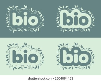Eco stickers with leaves of vegan, bio, eco, organic food, gluten free, and natural products labels for labeling package, food, cosmetics, healthy life promotion, restaurant. Logo. Hand drawn doodles