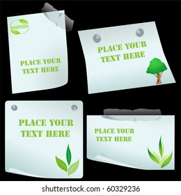 Eco Stickers with peeling corners and green leafs  vector
