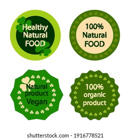 Eco stickers set. Healthy, natural, organic, vegan food