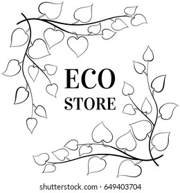 Eco store logo with branches with heart shaped leaves