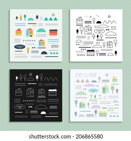 Eco structure. Sweet home. Set of four cards. Vector illustration.