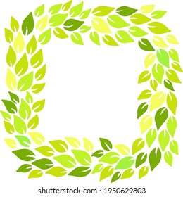 Eco style green leaves square frame. Eco friendle pattern with copyspace. Vector illustration.