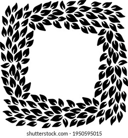 Eco style leaves square frame. Eco friendle black pattern with copyspace. Vector illustration.