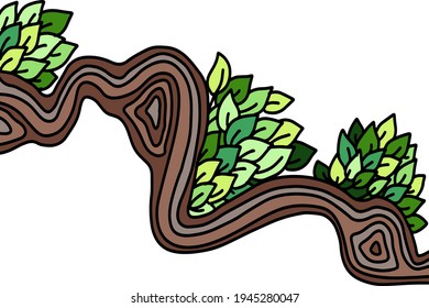 Eco style template. Green leaves and branches outline ornament. Natural sketch print. Vector illustration.