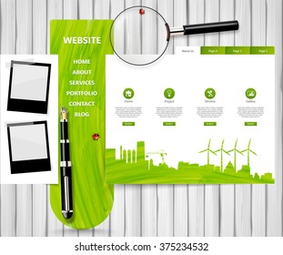 eco style vector web template on white wood board, creative vector design
