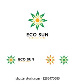 Eco Sun logo designs concept vector, Spa sauna logo designs, Leaf and Sun logo